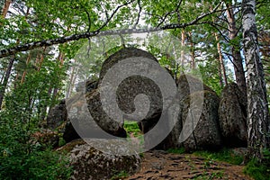 Rock Gate of Love an amazing natural landmark in the resort city of Belokurikha in Altai Krai, Altai Mountains, Russia