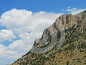 Rock and geologic formations at teh peak of a high mountain in Wyoming