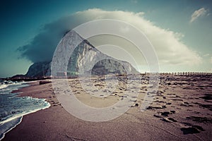 The Rock of Gibraltar from the beach of La Linea, Spain