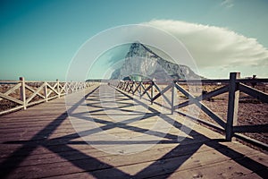 The Rock of Gibraltar from the beach of La Linea, Spain photo