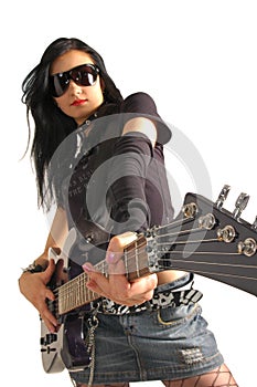 Rock girl holding guitar