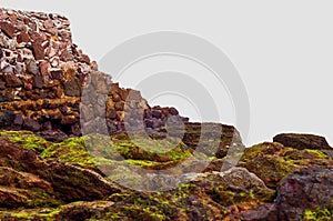 Rock with Green Algae Isolated on White Background