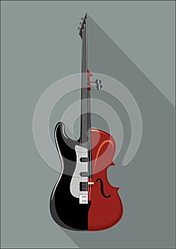 Rock guitar and violin. Isolated musical instrument on white background. Classic and Rock concept. Vector illustration