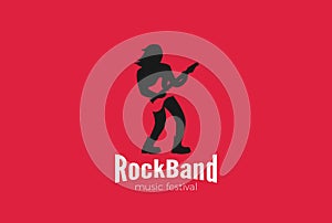 Rock Guitarist playing Guitar Logo design vector.