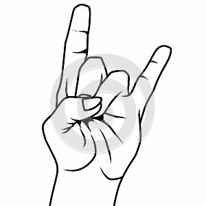 Rock hand gesture line art illustration on white background