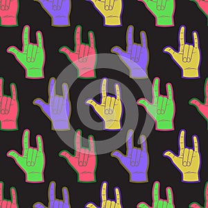 Rock hands coloful seamless pattern.