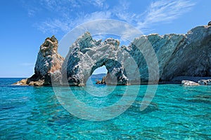 The rock with a hole in Lalaria Beach, Skiathos