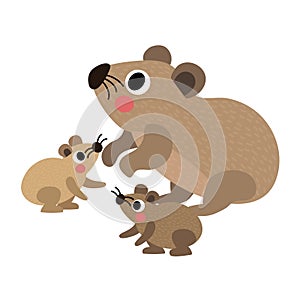 Rock Hyrax family side view animal cartoon character vector illustration