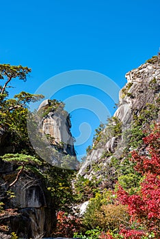 Rock Kakuenbou, a massive rocky mountain. Symbol of Mitake Shosenkyo Gorge