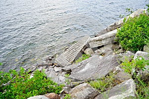 rock at Lake Champlain at Vermont in summer