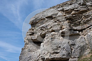 Rock layers in the limestone of Tout Quarry, Isle of Portland, Dorset