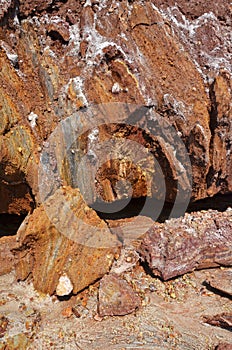 Rock layers of rainbow mountains in Hormuz or Hormoz Island