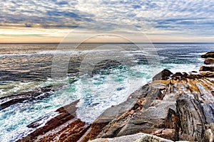Rock ledges and sea at Pemaquid Point, Maine