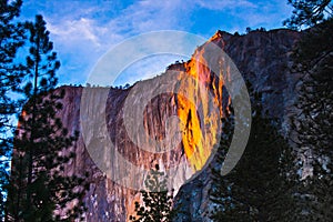 Rock lightened up during the sunset in Yosemite National Park,California,USA