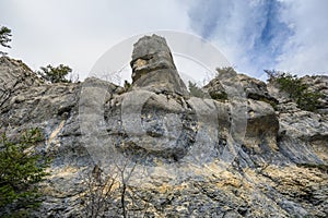 Rock like a face near saut du doubs waterfall in the region of d