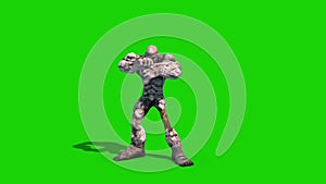 Rock Man Monster Attacks Front Green Screen Loop 3D Renderings Animations