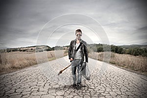 Rock man walking in the street