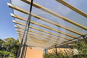 wooden construction and polycarbonate roof