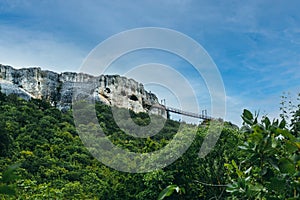 Rock monastery and bridge to it in the vicinity of Provadia in Bulgaria