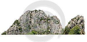 rock mountain hill with  green forest isolate on white background