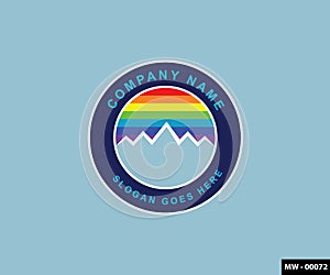 Rock mountain logo with rainbow, Rainbow in circle logo