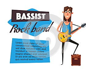 Rock music band character. Old school party. Cartoon vector illustration.