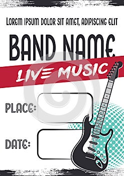 Rock music concert poster with electric guitar
