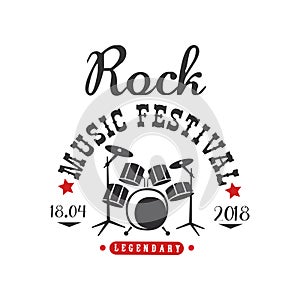 Rock music festival logo, 18.04, black and red poster vector Illustration on a white background