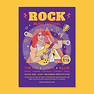 Rock Music Festival Poster Flyer with Rocker Guitarist