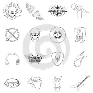 Rock music icon set outline