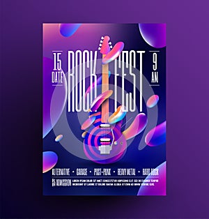 Rock music party or concert or festival or live event poster template. Rock-n-roll party flyer. Vector illustration