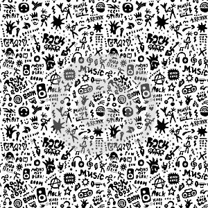 Rock music party - seamless pattern , graphic design elements