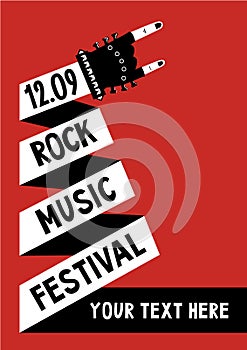 Rock music poster with hand. Billboard template
