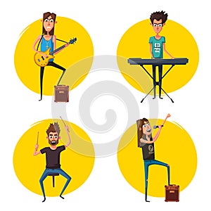 Rock music set. Old school party. Cartoon vector illustration.