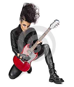 Rock musician in leather clothes
