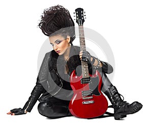 Rock musician in leather clothes