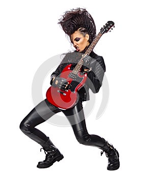 Rock musician in leather clothing