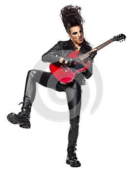 Rock musician woman isolated