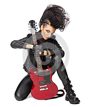 Rock musician woman isolated