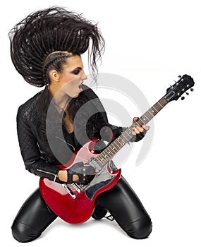 Rock musician woman isolated