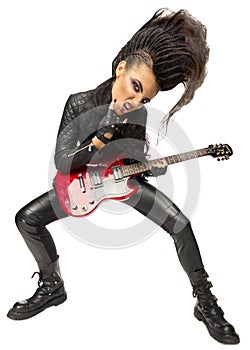 Rock musician woman isolated