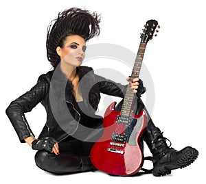 Rock musician woman isolated