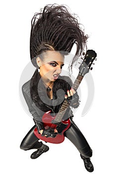 Rock musician woman isolated