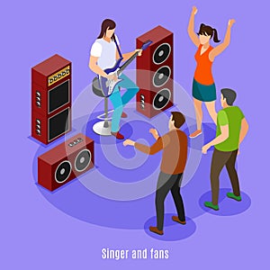 Rock musicians isometric icons on isolated background