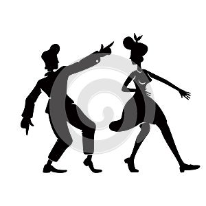 Rock n roll dancers black silhouette vector illustration