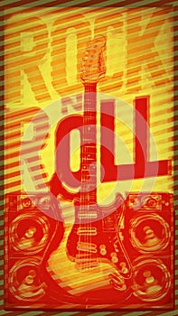 Rock n Roll Poster with Blur effect-with Guitar -Stereo Speakers