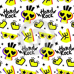 Rock n Roll seamless pattern. print for textiles, backgrounds, printing. Grunge style, hand lettered, vector