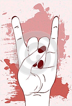 Rock-n-roll sign with red and pink paint stains on white grunge background.