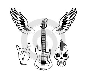 Rock n Roll Symbol Electric Guitar Punk Skull Icon