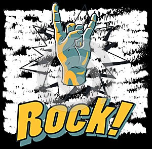 Rock night party poster. Rock music festival flyer. Rock and roll hand sign. Vintage styled vector